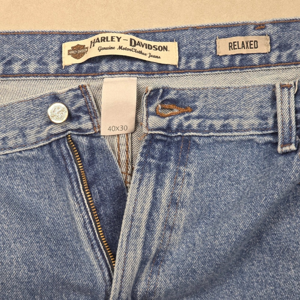 Harley Davidson Mens Relaxed Fit Jeans Blue Denim Size 40x30 Small Stain - Picture 7 of 13